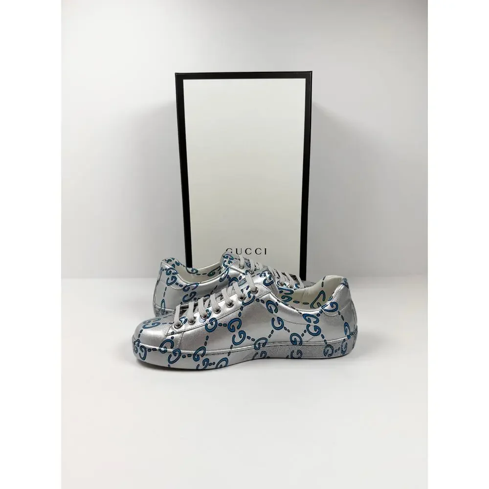 Size 8US - Gucci Ace GG Metallic Silver NEW